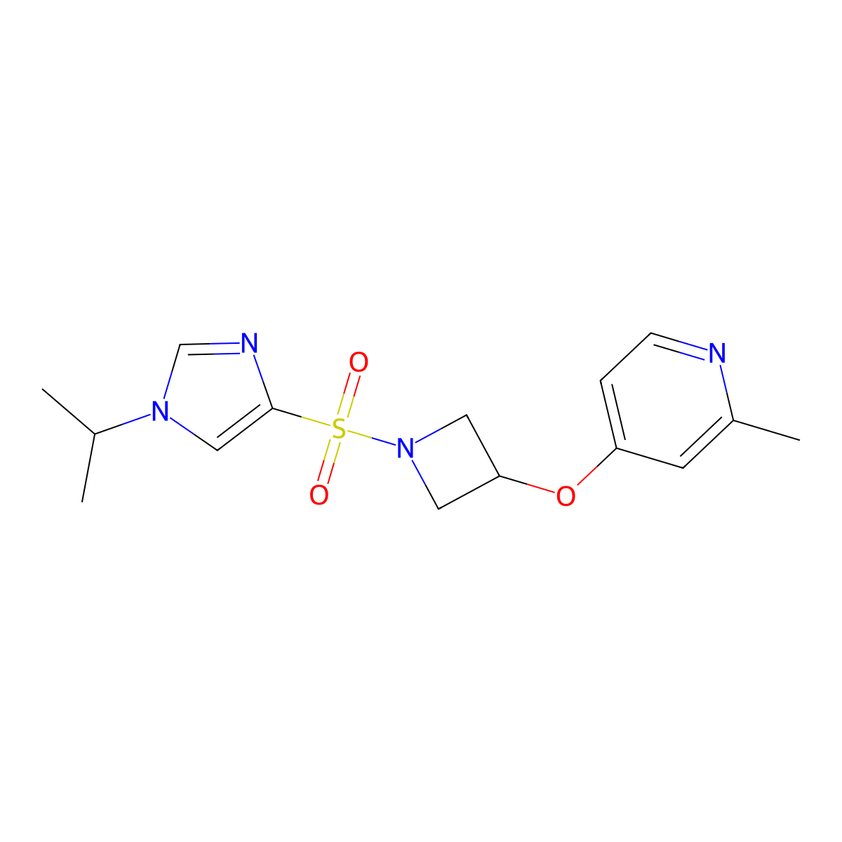 2-methyl-4-[(1-{[1-(propan-2-yl)-1H-imidazol-4-yl]sulfonyl}azetidin-3-yl)oxy]pyridine molecular structure, CAS 2640977-66-6
