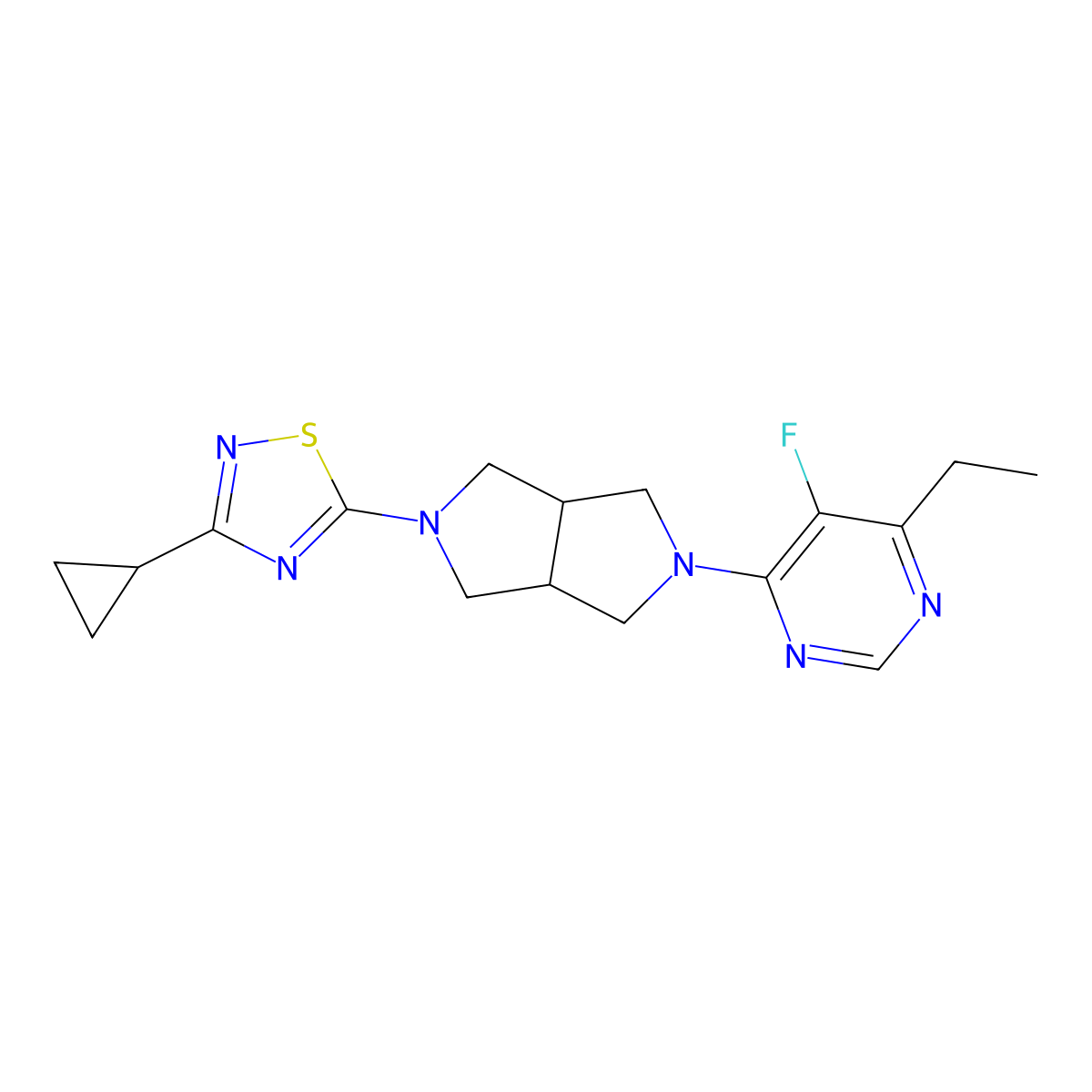 4-[5-(3-Cyclopropyl-1,2,4-thiadiazol-5-yl)-octahydropyrrolo[3,4-c]pyrrol-2-yl]-6-ethyl-5-fluoropyrimidine molecular structure, CAS 2640977-69-9