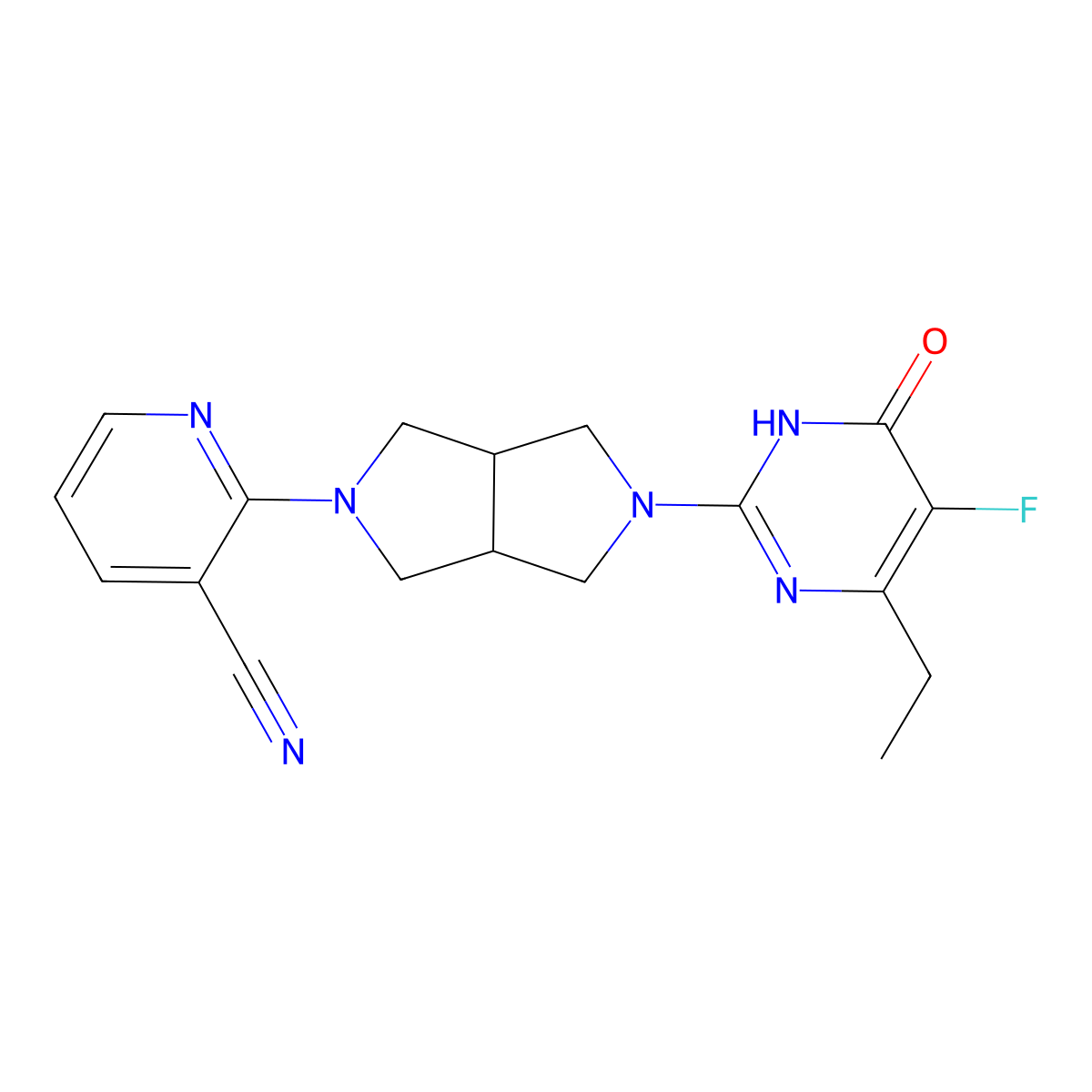 2-[5-(4-Ethyl-5-fluoro-6-oxo-1,6-dihydropyrimidin-2-yl)-octahydropyrrolo[3,4-c]pyrrol-2-yl]pyridine-3-carbonitrile molecular structure, CAS 2640977-75-7