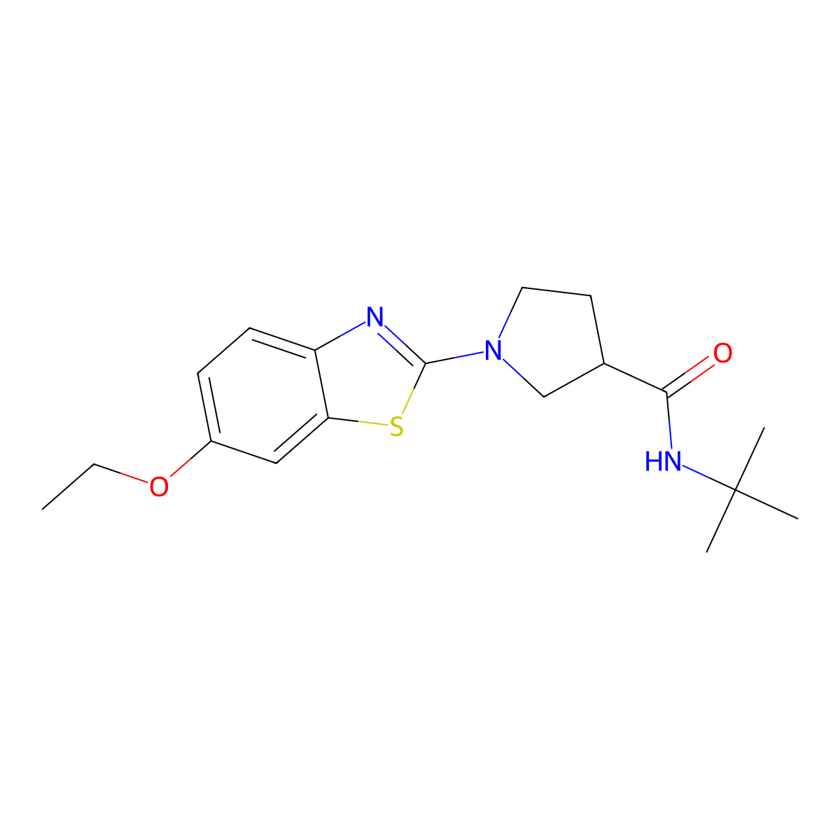 N-tert-butyl-1-(6-ethoxy-1,3-benzothiazol-2-yl)pyrrolidine-3-carboxamide molecular structure, CAS 2640977-76-8