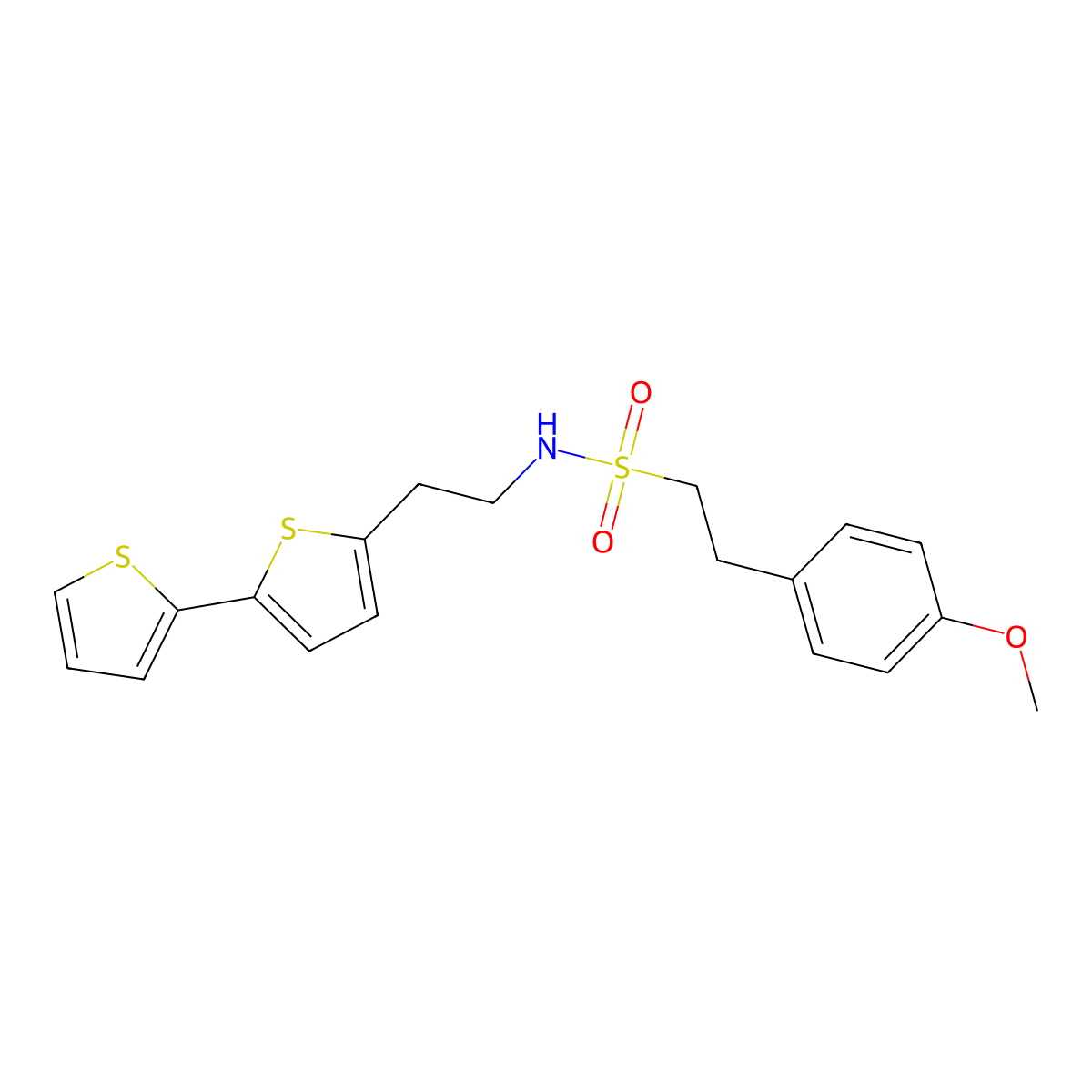 N-(2-{[2,2'-bithiophene]-5-yl}ethyl)-2-(4-methoxyphenyl)ethane-1-sulfonamide molecular structure, CAS 2640977-77-9