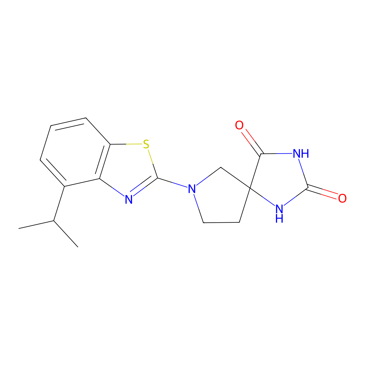 7-[4-(Propan-2-yl)-1,3-benzothiazol-2-yl]-1,3,7-triazaspiro[4.4]nonane-2,4-dione molecular structure, CAS 2640977-78-0