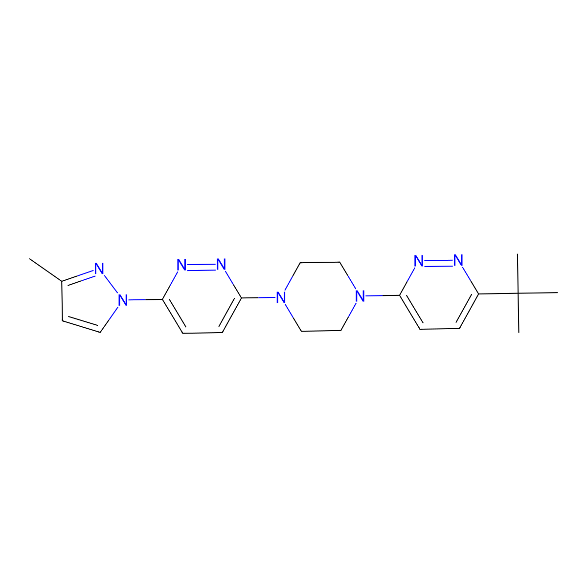 3-[4-(6-tert-butylpyridazin-3-yl)piperazin-1-yl]-6-(3-methyl-1H-pyrazol-1-yl)pyridazine molecular structure, CAS 2640977-79-1
