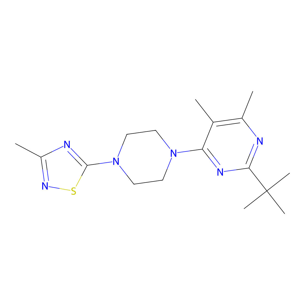 2-Tert-butyl-4,5-dimethyl-6-[4-(3-methyl-1,2,4-thiadiazol-5-yl)piperazin-1-yl]pyrimidine molecular structure, CAS 2640977-80-4