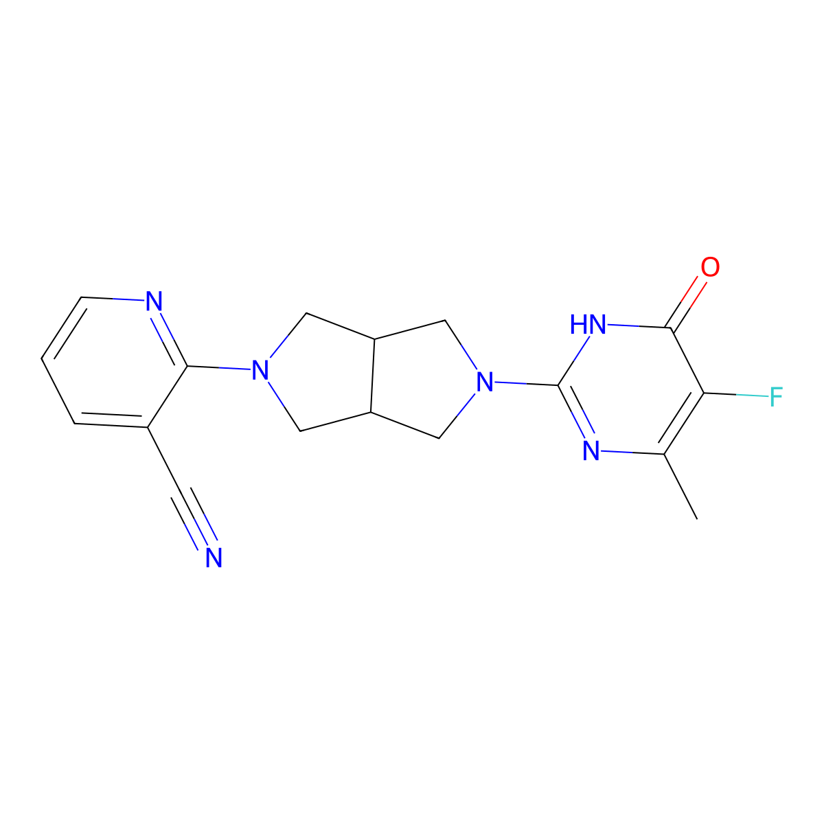 2-[5-(5-Fluoro-4-methyl-6-oxo-1,6-dihydropyrimidin-2-yl)-octahydropyrrolo[3,4-c]pyrrol-2-yl]pyridine-3-carbonitrile molecular structure, CAS 2640977-81-5