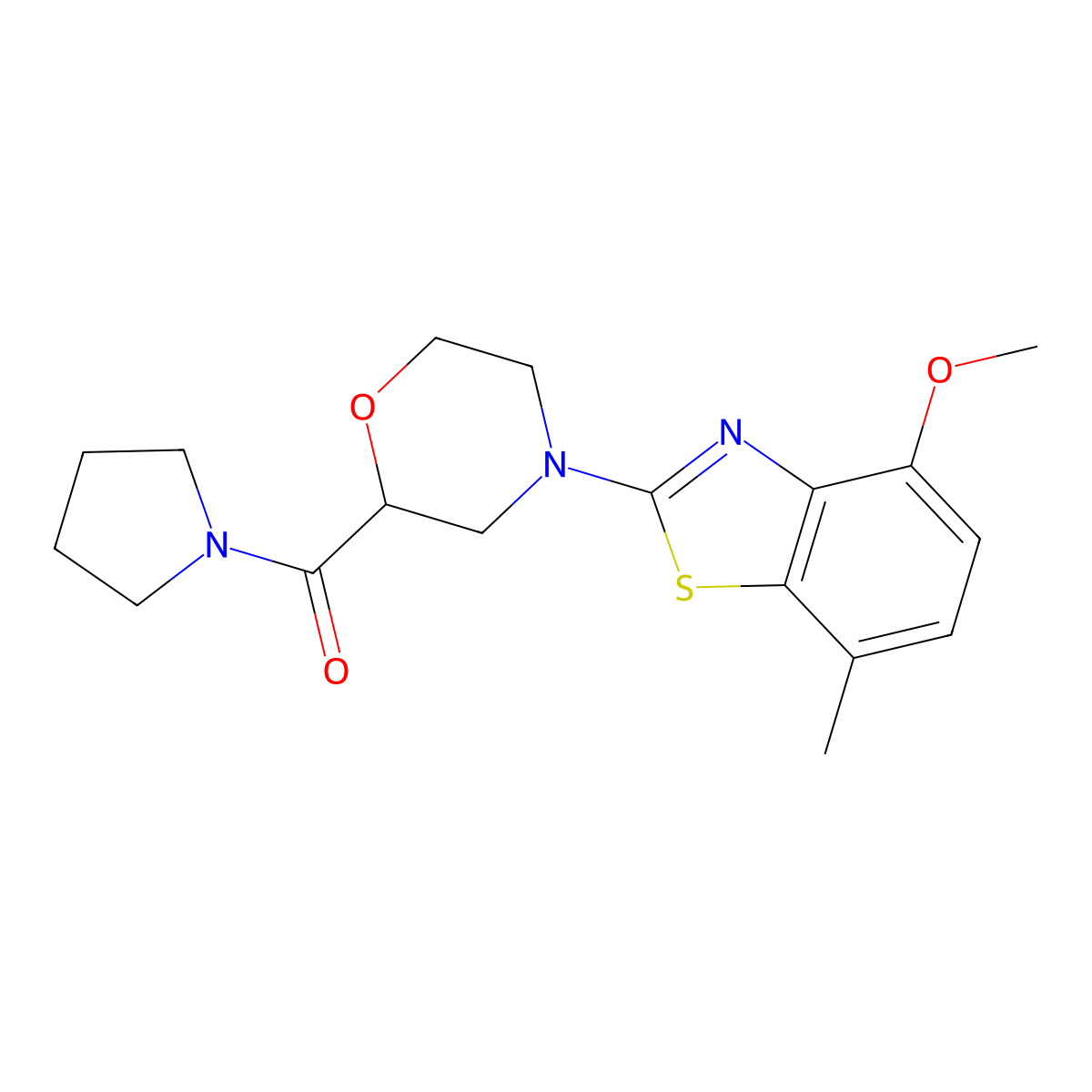 4-Methoxy-7-methyl-2-[2-(pyrrolidine-1-carbonyl)morpholin-4-yl]-1,3-benzothiazole molecular structure, CAS 2640977-84-8