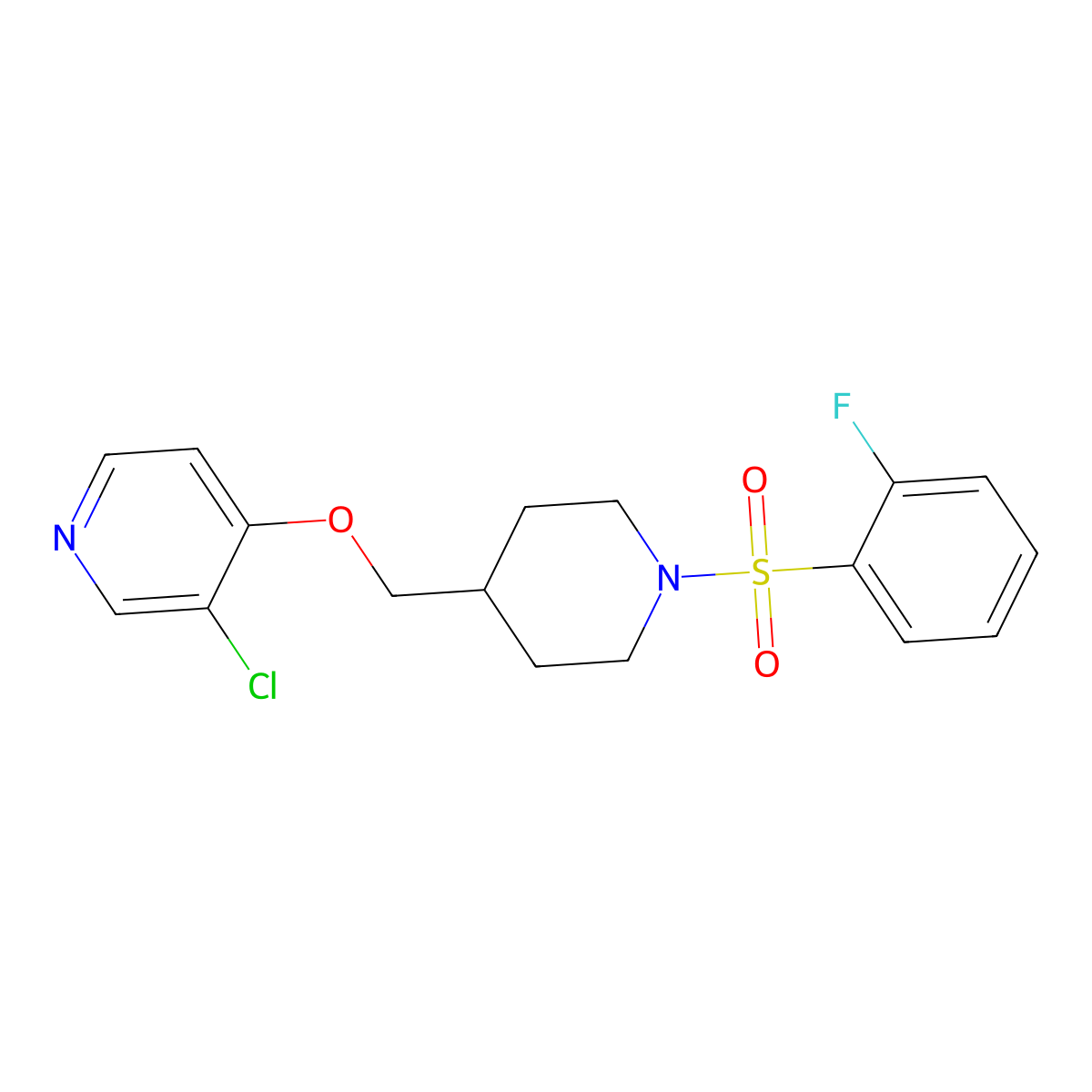 3-Chloro-4-{[1-(2-fluorobenzenesulfonyl)piperidin-4-yl]methoxy}pyridine molecular structure, CAS 2640977-88-2