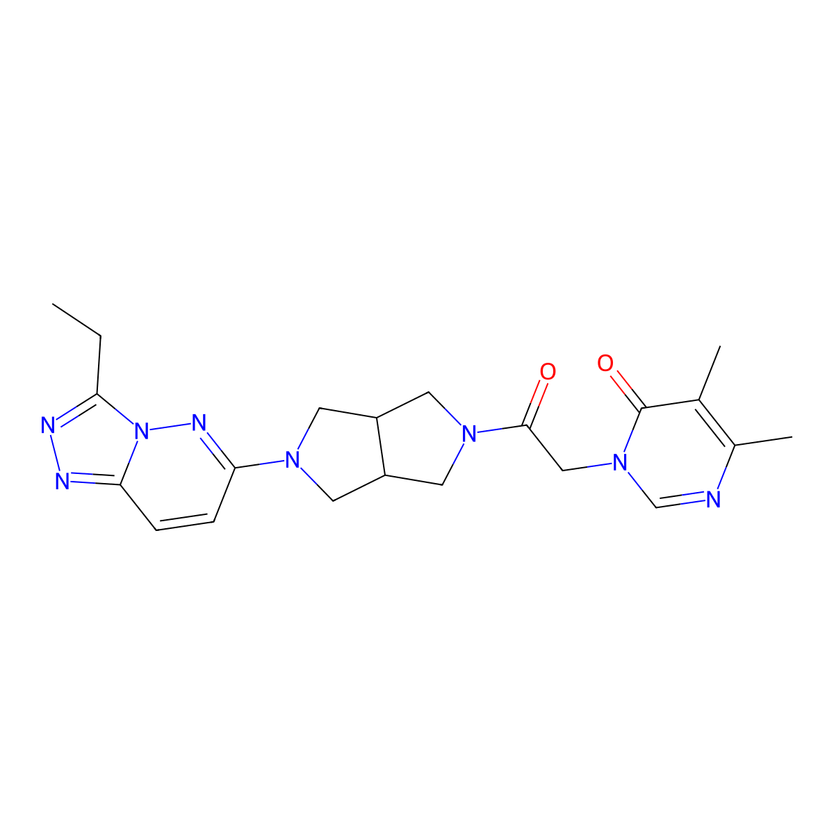 3-[2-(5-{3-Ethyl-[1,2,4]triazolo[4,3-b]pyridazin-6-yl}-octahydropyrrolo[3,4-c]pyrrol-2-yl)-2-oxoethyl]-5,6-dimethyl-3,4-dihydropyrimidin-4-one molecular structure, CAS 2640977-94-0