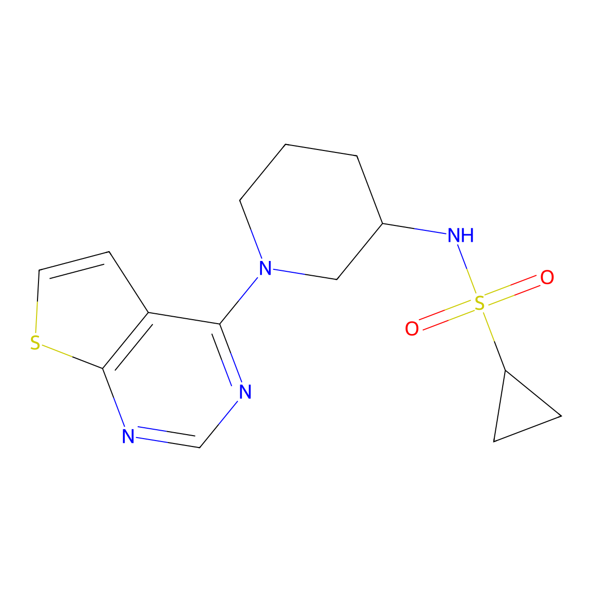 N-(1-{thieno[2,3-d]pyrimidin-4-yl}piperidin-3-yl)cyclopropanesulfonamide molecular structure, CAS 2640977-95-1