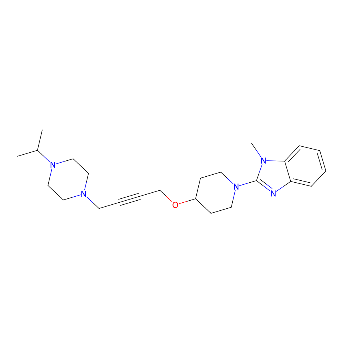 1-methyl-2-[4-({4-[4-(propan-2-yl)piperazin-1-yl]but-2-yn-1-yl}oxy)piperidin-1-yl]-1H-1,3-benzodiazole molecular structure, CAS 2640977-96-2
