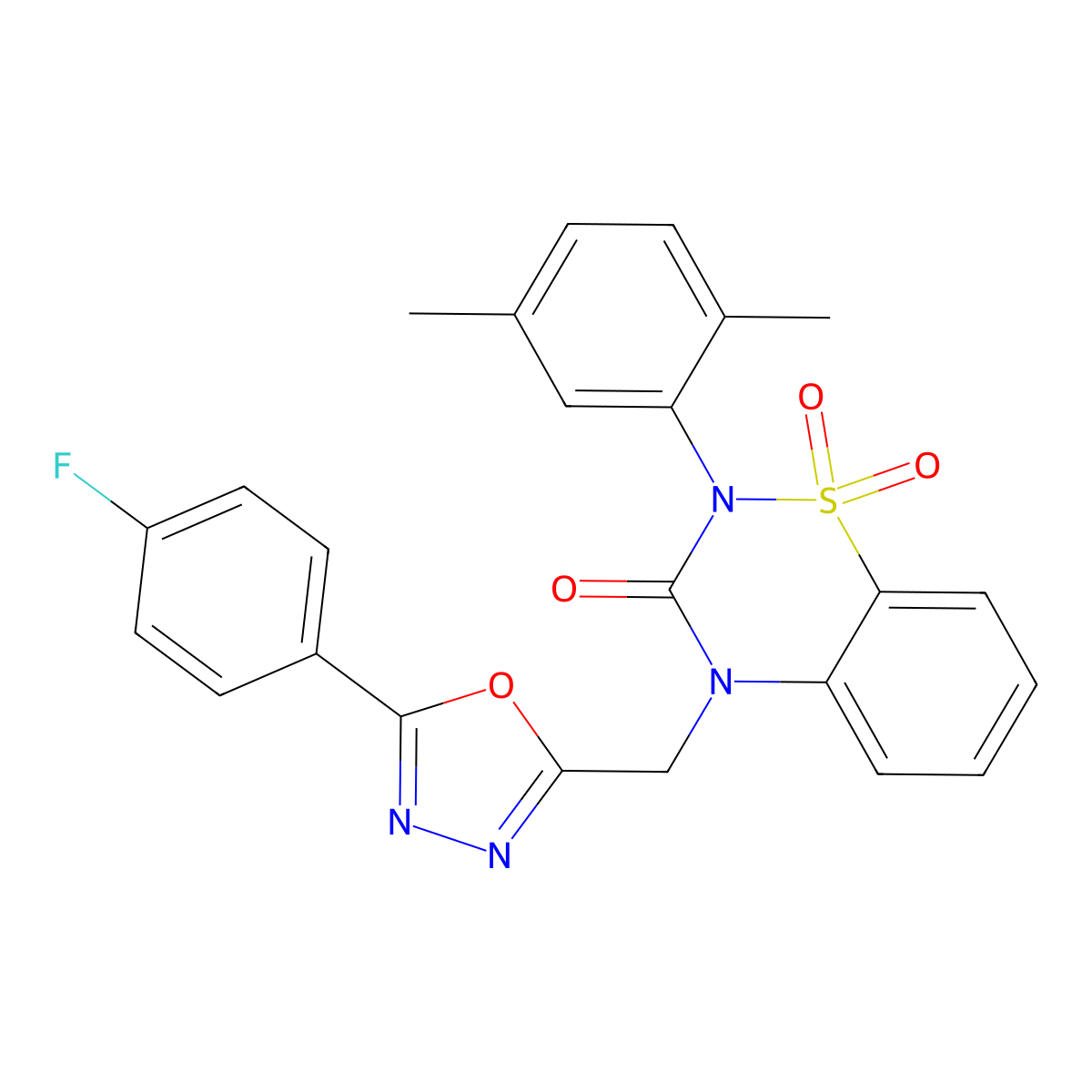2-(2,5-Dimethylphenyl)-4-[[5-(4-fluorophenyl)-1,3,4-oxadiazol-2-yl]methyl]-1,1-dioxo-1lambda6,2,4-benzothiadiazin-3-one molecular structure, CAS 2640977-97-3