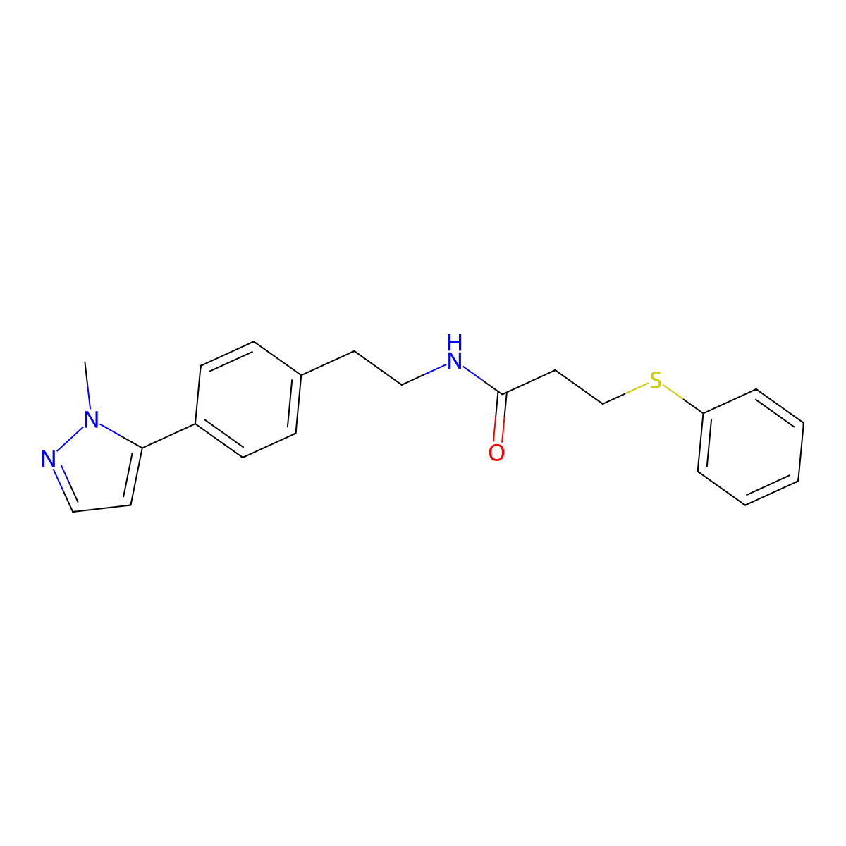 N-{2-[4-(1-methyl-1H-pyrazol-5-yl)phenyl]ethyl}-3-(phenylsulfanyl)propanamide molecular structure, CAS 2640977-99-5