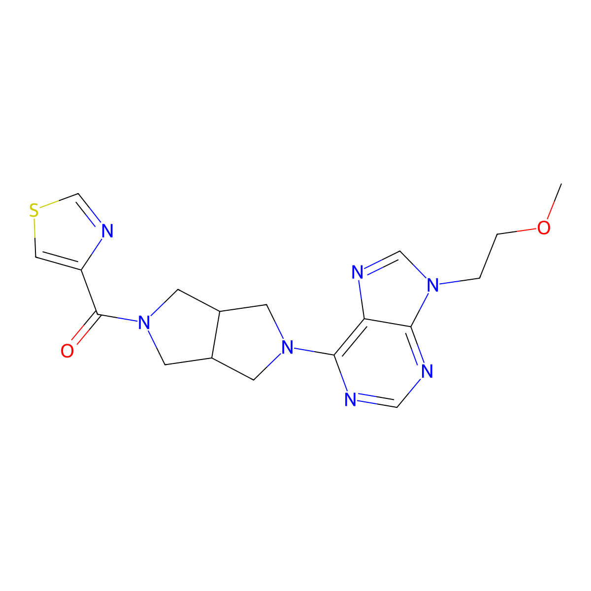 9-(2-methoxyethyl)-6-[5-(1,3-thiazole-4-carbonyl)-octahydropyrrolo[3,4-c]pyrrol-2-yl]-9H-purine molecular structure, CAS 2640978-02-3