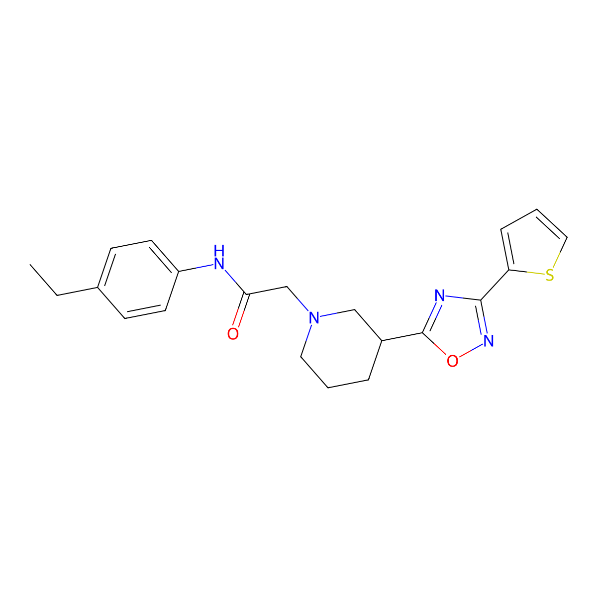 N-(4-ethylphenyl)-2-{3-[3-(thiophen-2-yl)-1,2,4-oxadiazol-5-yl]piperidin-1-yl}acetamide molecular structure, CAS 2640978-04-5