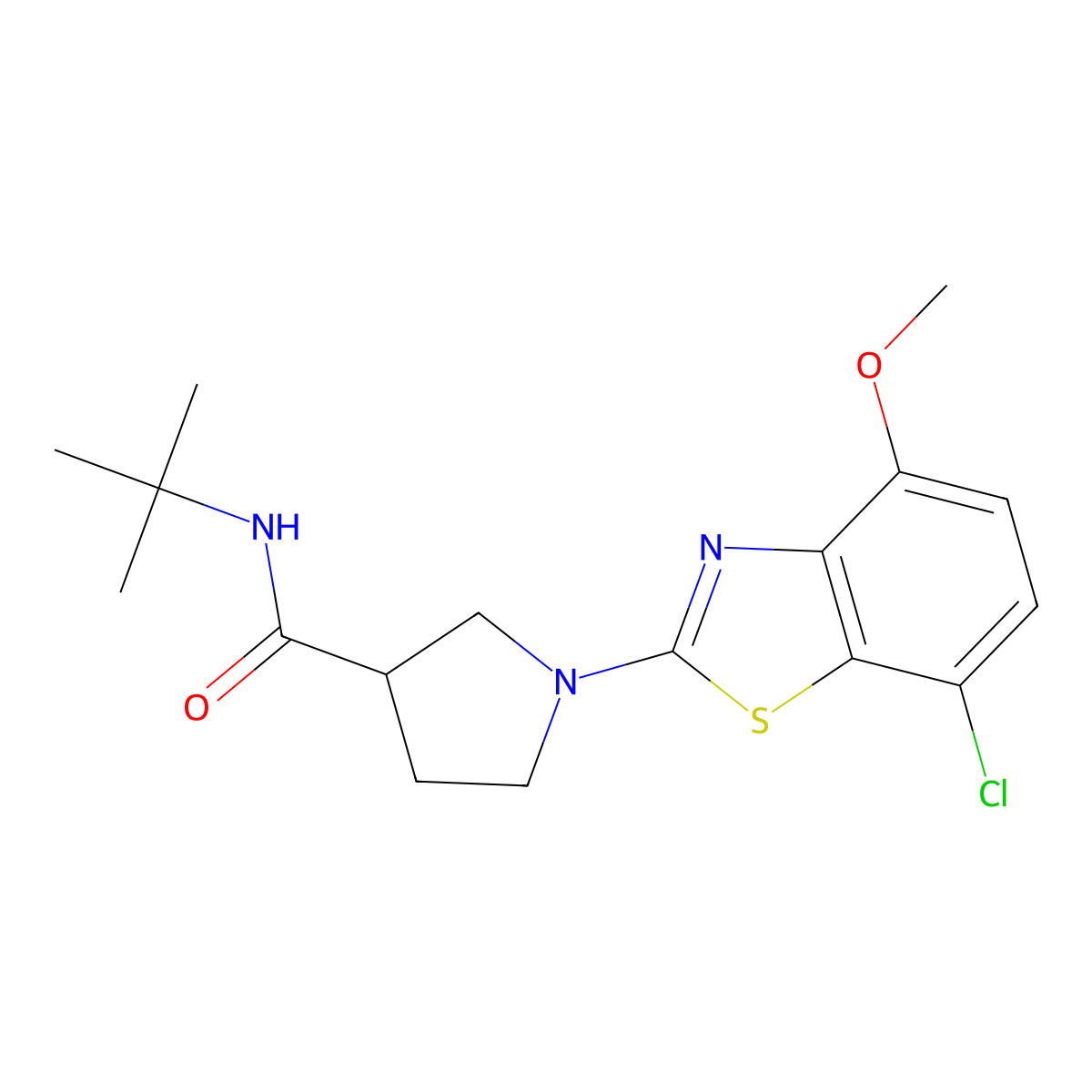 N-tert-butyl-1-(7-chloro-4-methoxy-1,3-benzothiazol-2-yl)pyrrolidine-3-carboxamide molecular structure, CAS 2640978-05-6