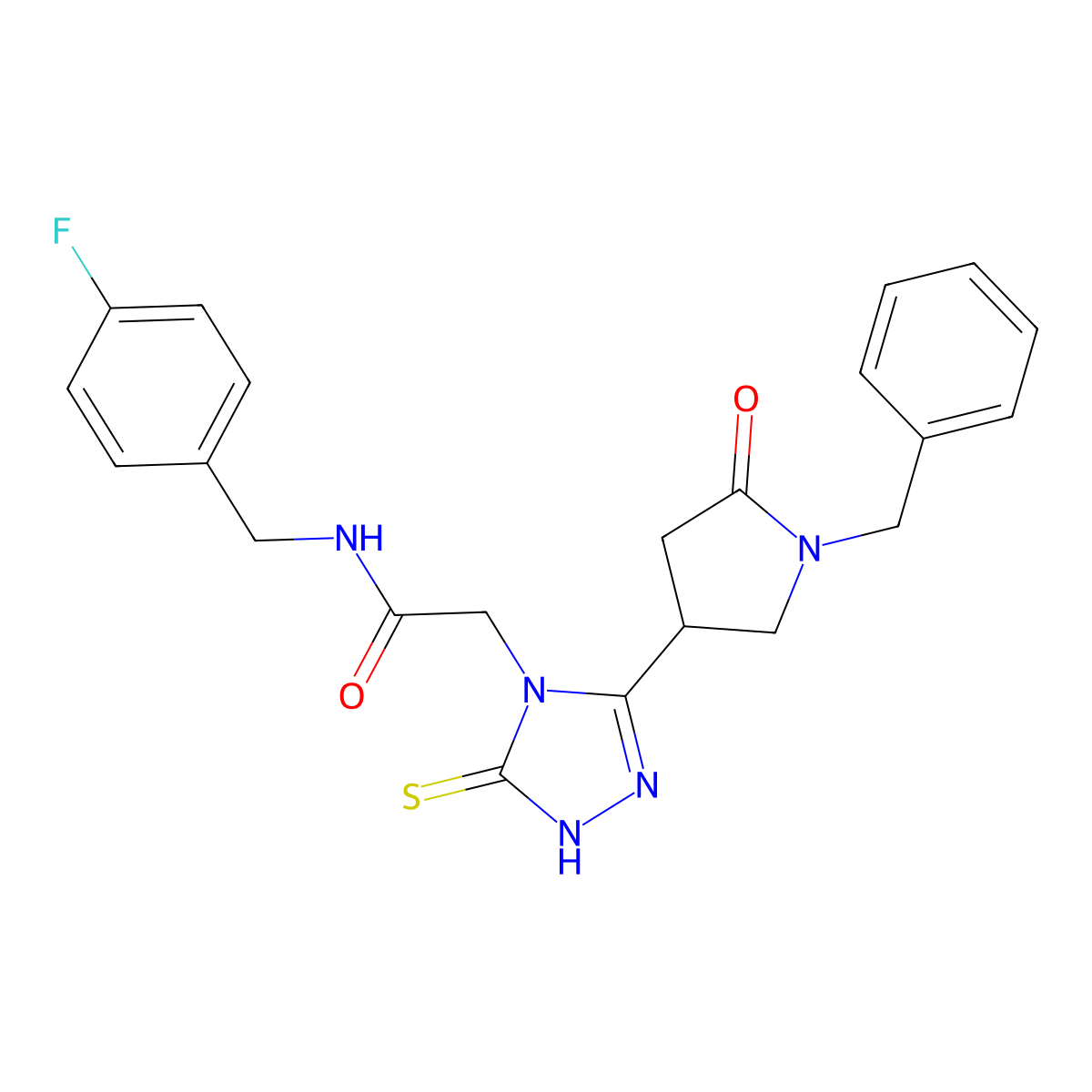 2-[3-(1-benzyl-5-oxopyrrolidin-3-yl)-5-sulfanylidene-4,5-dihydro-1H-1,2,4-triazol-4-yl]-N-[(4-fluorophenyl)methyl]acetamide molecular structure, CAS 2640978-06-7
