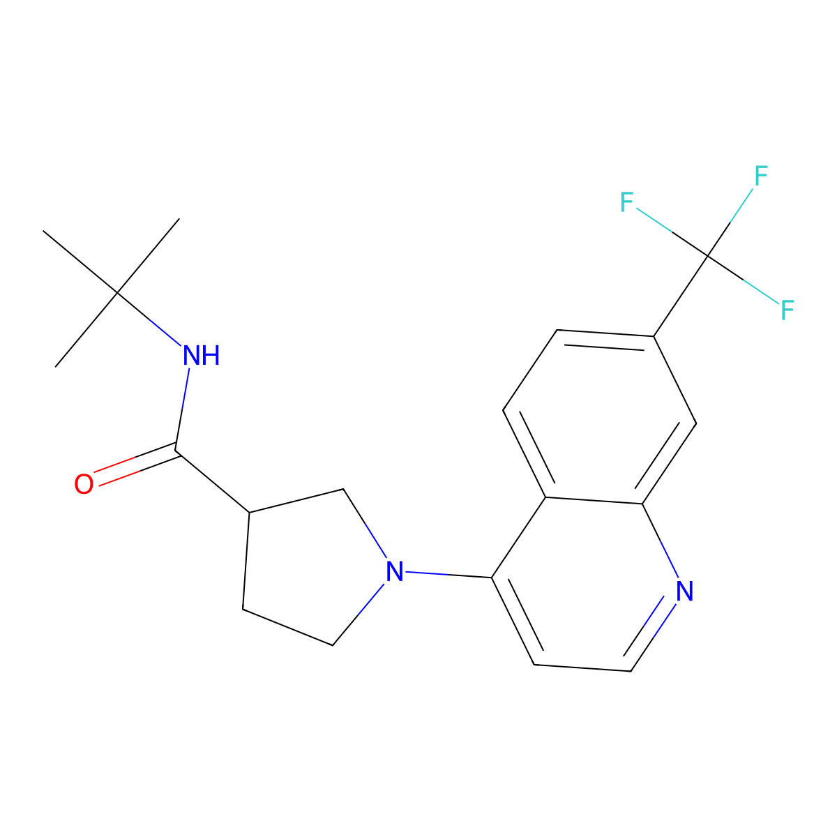 N-tert-butyl-1-[7-(trifluoromethyl)quinolin-4-yl]pyrrolidine-3-carboxamide molecular structure, CAS 2640978-09-0