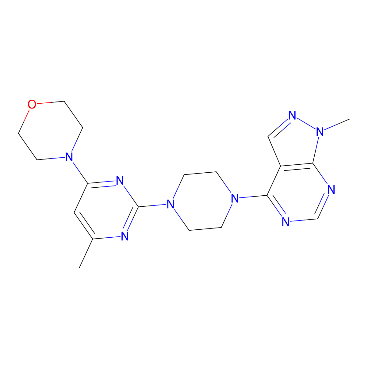 4-[6-methyl-2-(4-{1-methyl-1H-pyrazolo[3,4-d]pyrimidin-4-yl}piperazin-1-yl)pyrimidin-4-yl]morpholine molecular structure, CAS 2640978-10-3