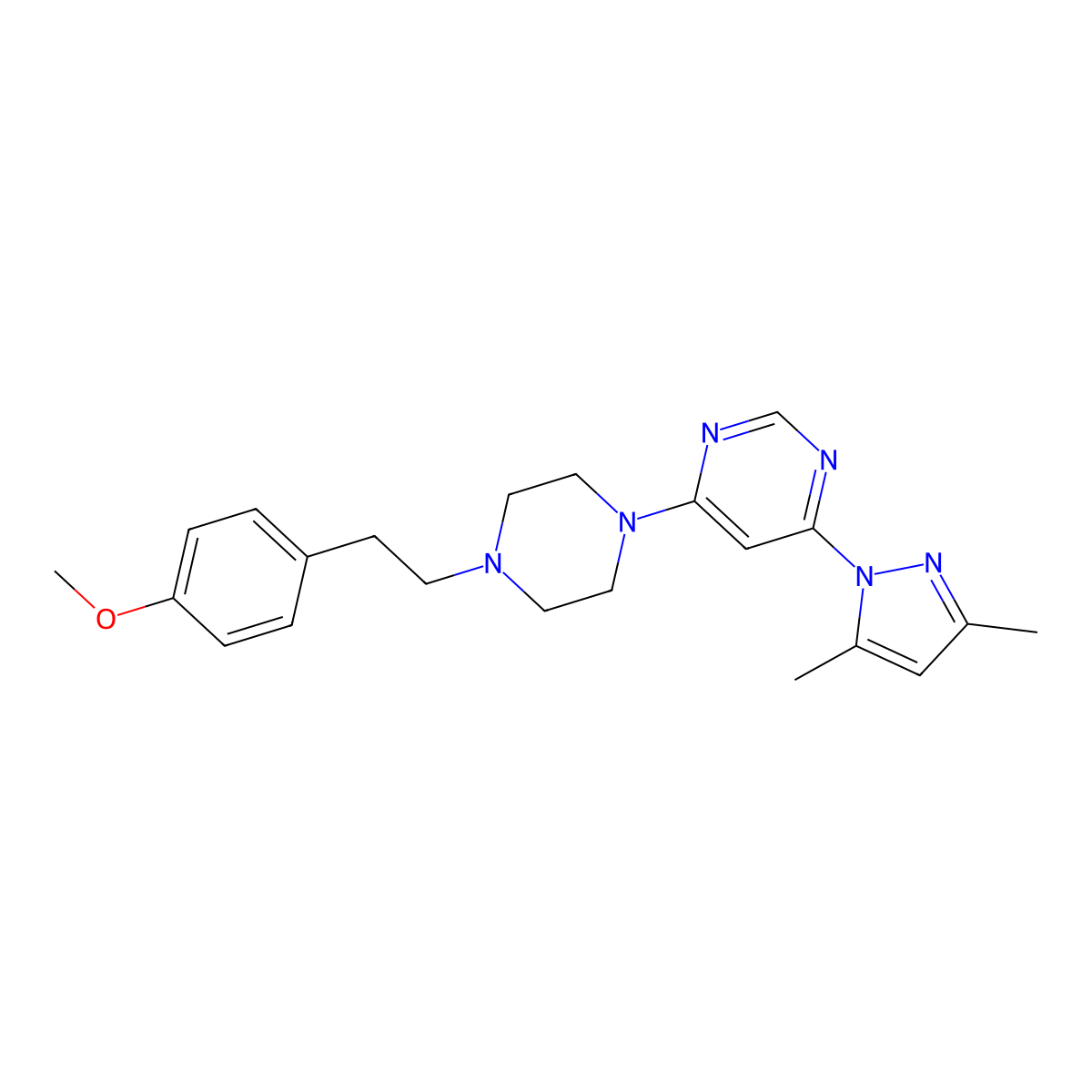 4-(3,5-dimethyl-1H-pyrazol-1-yl)-6-{4-[2-(4-methoxyphenyl)ethyl]piperazin-1-yl}pyrimidine molecular structure, CAS 2640978-11-4