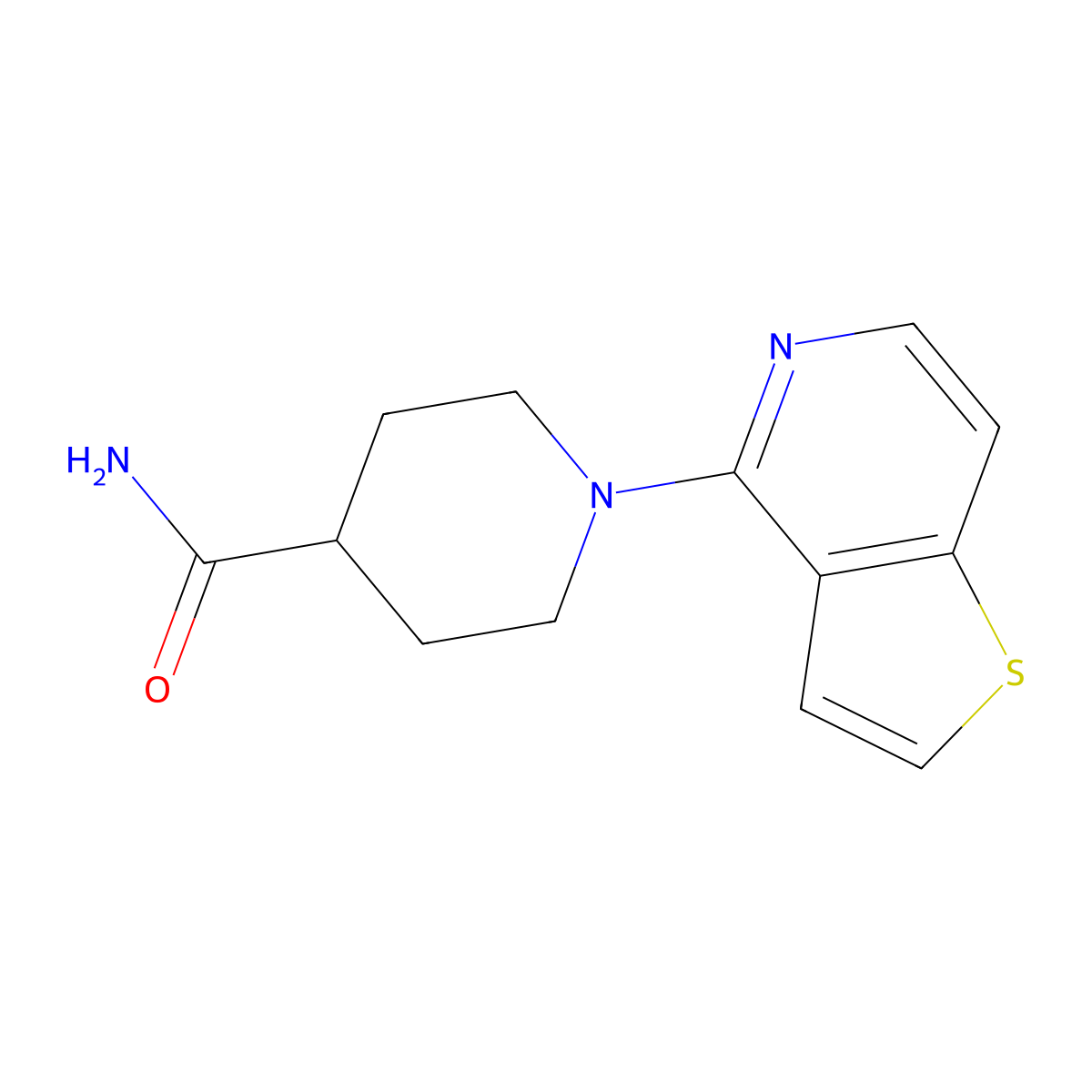 1-{Thieno[3,2-c]pyridin-4-yl}piperidine-4-carboxamide molecular structure, CAS 2640978-12-5