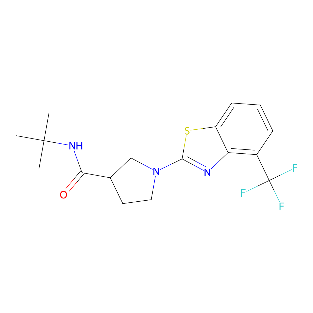 N-tert-butyl-1-[4-(trifluoromethyl)-1,3-benzothiazol-2-yl]pyrrolidine-3-carboxamide molecular structure, CAS 2640978-14-7