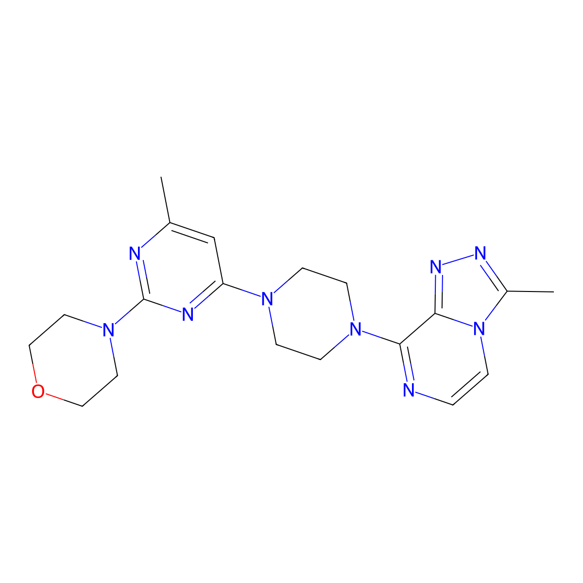 4-[4-Methyl-6-(4-{3-methyl-[1,2,4]triazolo[4,3-a]pyrazin-8-yl}piperazin-1-yl)pyrimidin-2-yl]morpholine molecular structure, CAS 2640978-17-0