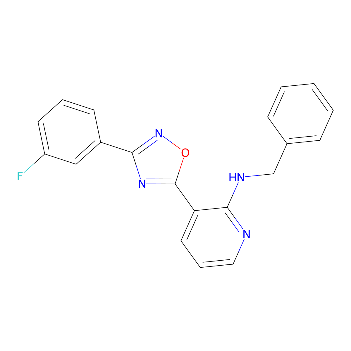N-benzyl-3-[3-(3-fluorophenyl)-1,2,4-oxadiazol-5-yl]pyridin-2-amine molecular structure, CAS 2640978-18-1