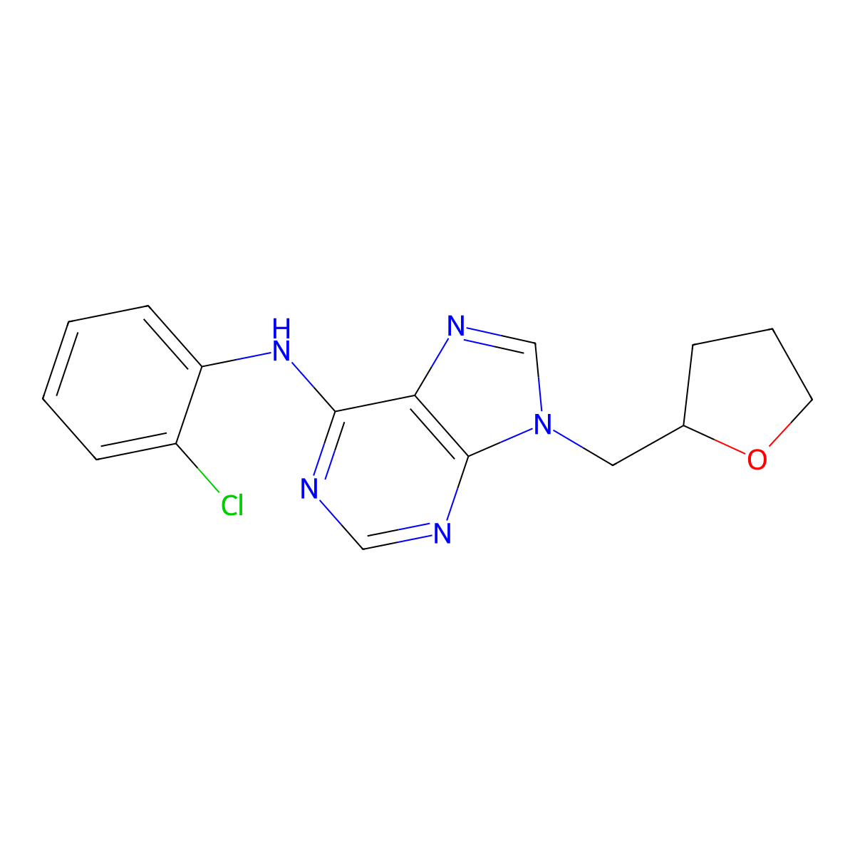 N-(2-chlorophenyl)-9-[(oxolan-2-yl)methyl]-9H-purin-6-amine molecular structure, CAS 2640978-22-7