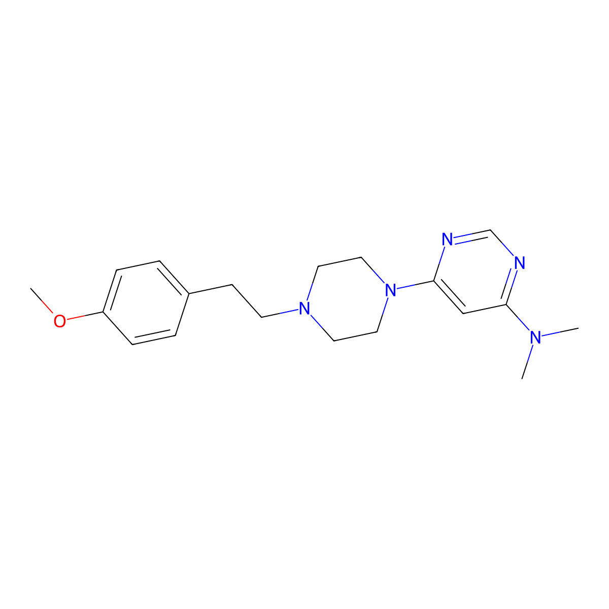 6-{4-[2-(4-methoxyphenyl)ethyl]piperazin-1-yl}-N,N-dimethylpyrimidin-4-amine molecular structure, CAS 2640978-28-3