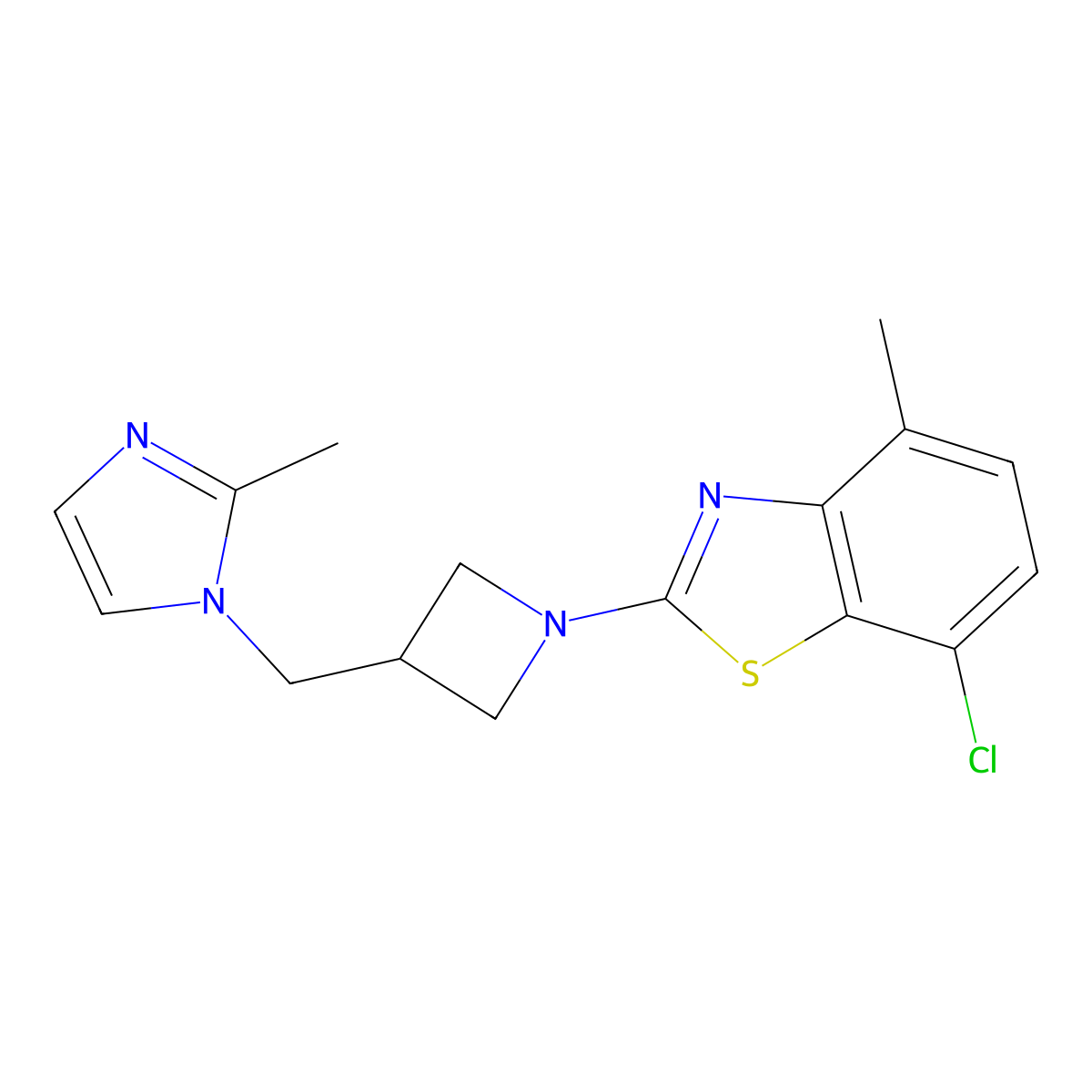 7-chloro-4-methyl-2-{3-[(2-methyl-1H-imidazol-1-yl)methyl]azetidin-1-yl}-1,3-benzothiazole molecular structure, CAS 2640978-32-9
