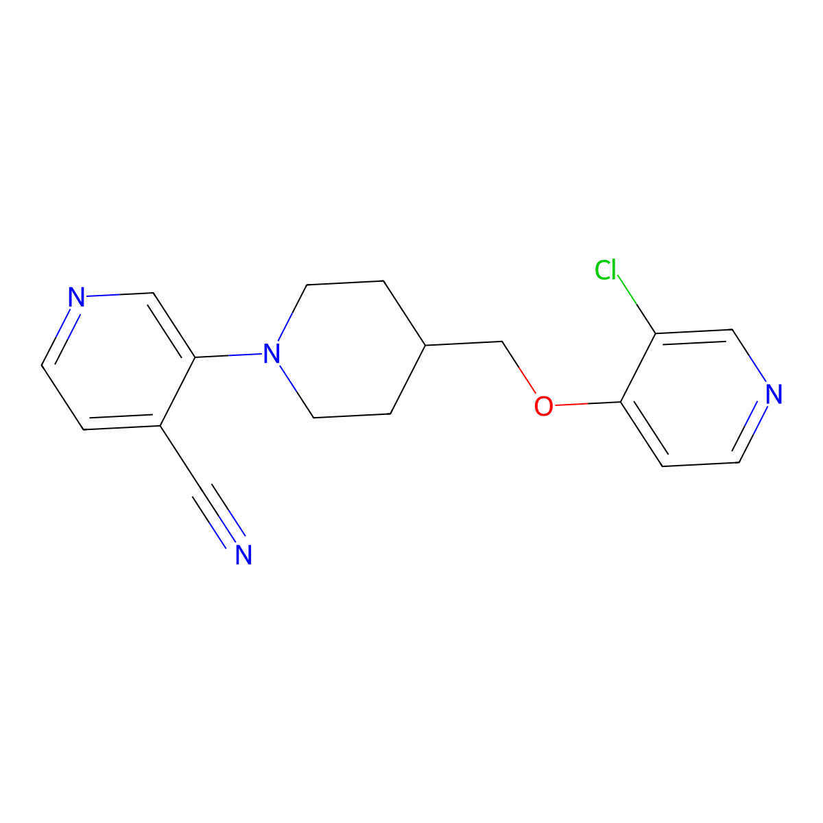3-(4-{[(3-Chloropyridin-4-yl)oxy]methyl}piperidin-1-yl)pyridine-4-carbonitrile molecular structure, CAS 2640978-38-5