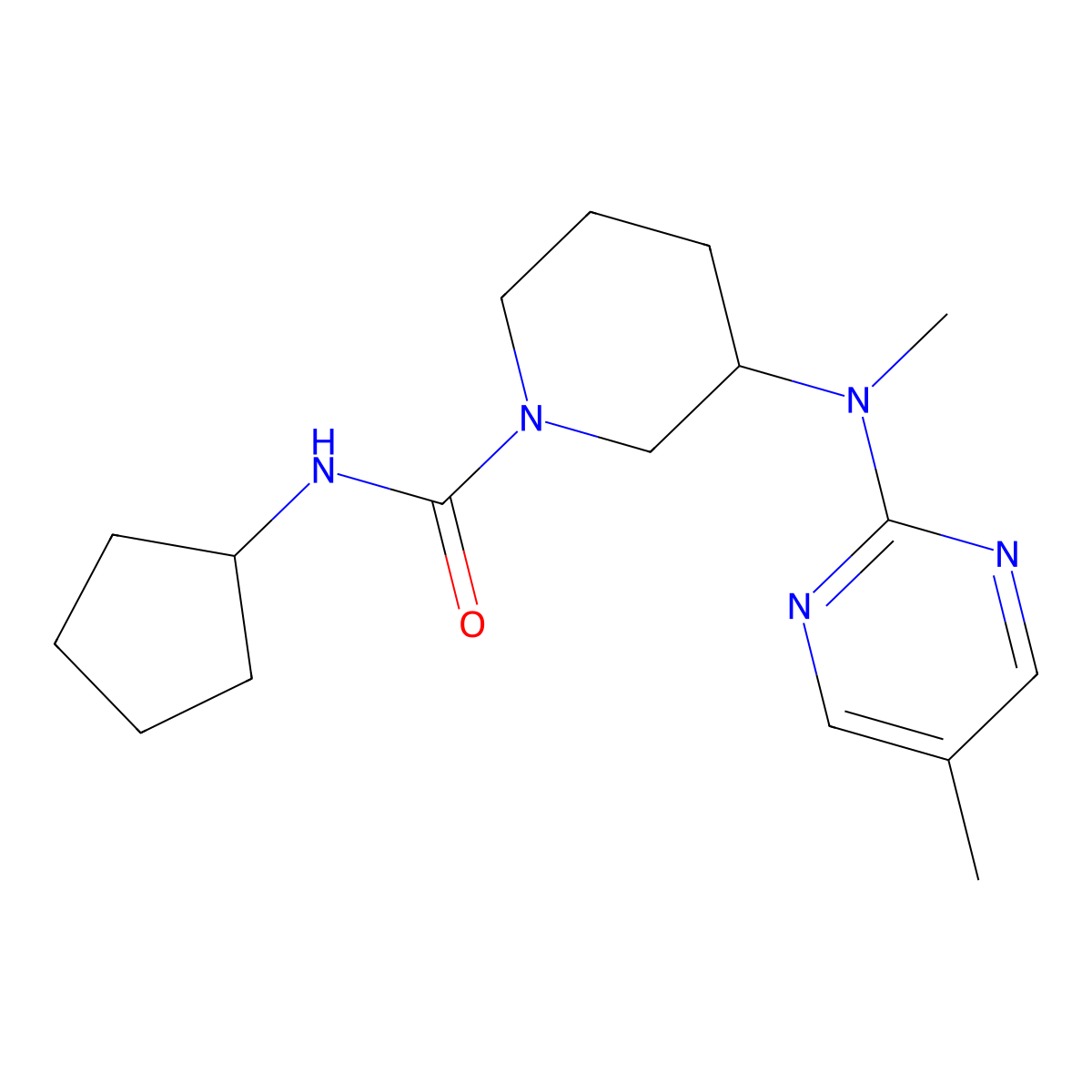 N-cyclopentyl-3-[methyl(5-methylpyrimidin-2-yl)amino]piperidine-1-carboxamide molecular structure, CAS 2640978-40-9