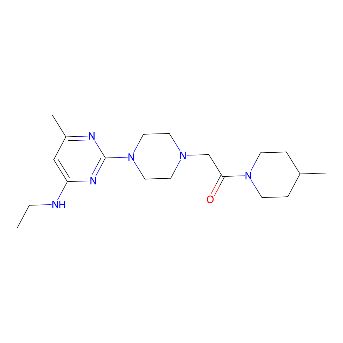 2-{4-[4-(Ethylamino)-6-methylpyrimidin-2-yl]piperazin-1-yl}-1-(4-methylpiperidin-1-yl)ethan-1-one molecular structure, CAS 2640978-42-1