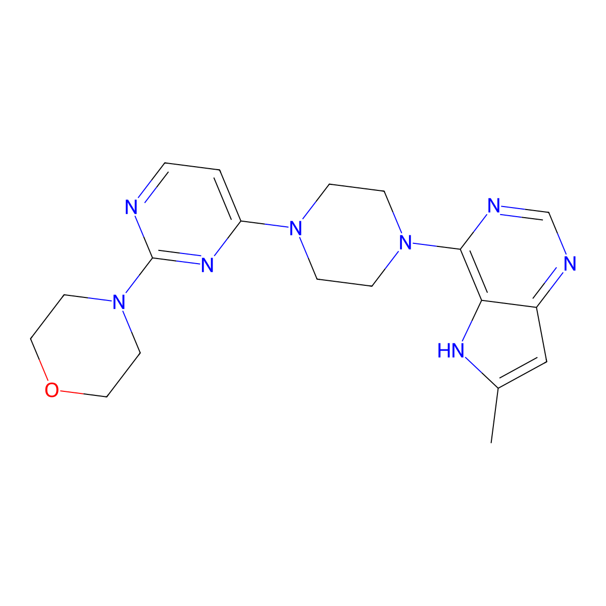 4-[4-(4-{6-methyl-5H-pyrrolo[3,2-d]pyrimidin-4-yl}piperazin-1-yl)pyrimidin-2-yl]morpholine molecular structure, CAS 2640978-45-4