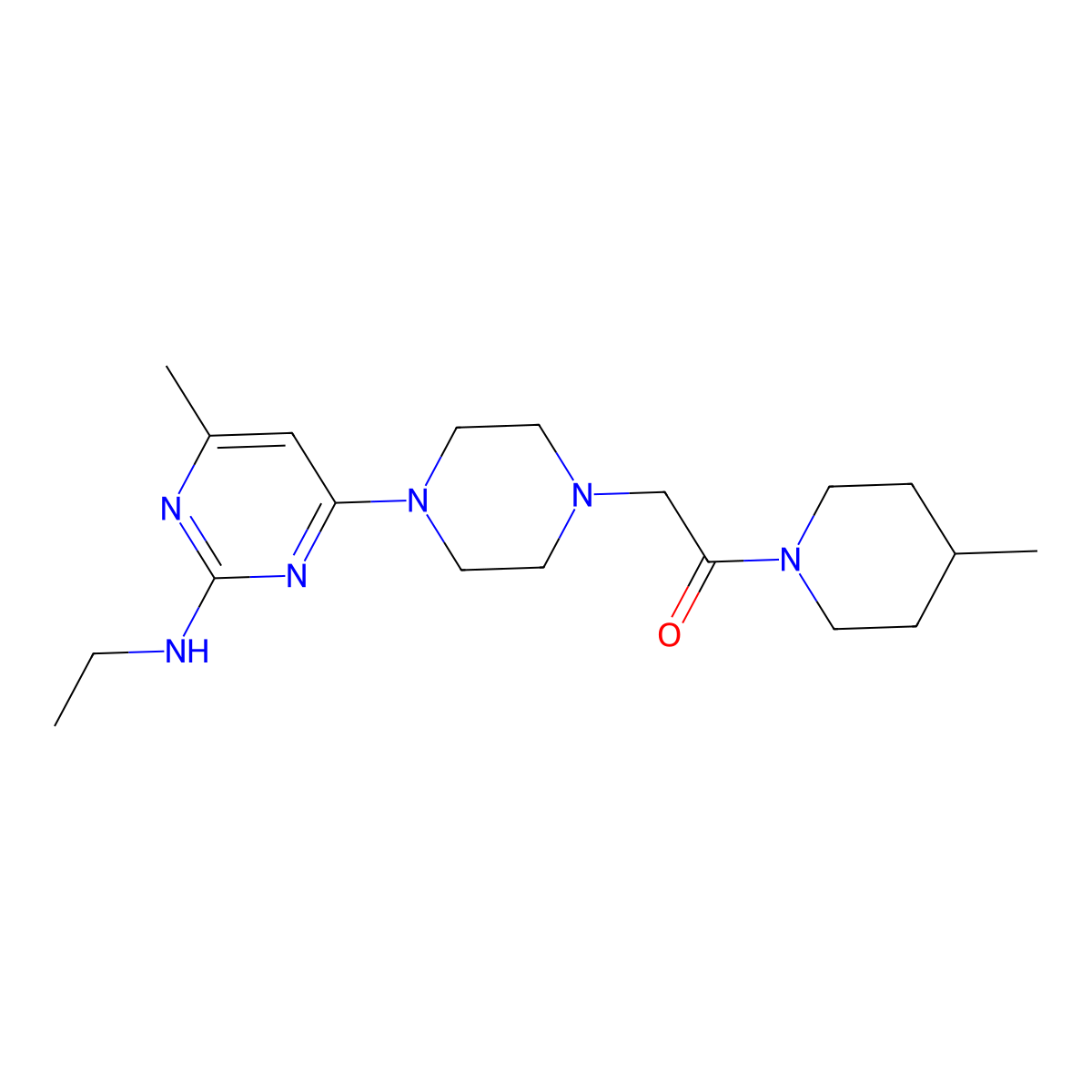2-{4-[2-(Ethylamino)-6-methylpyrimidin-4-yl]piperazin-1-yl}-1-(4-methylpiperidin-1-yl)ethan-1-one molecular structure, CAS 2640978-48-7