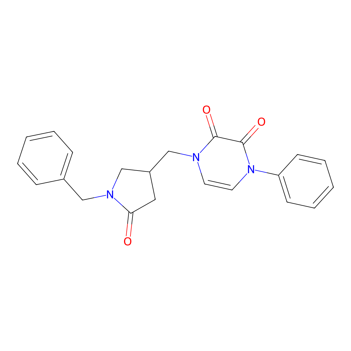 1-[(1-Benzyl-5-oxopyrrolidin-3-yl)methyl]-4-phenyl-1,2,3,4-tetrahydropyrazine-2,3-dione molecular structure, CAS 2640978-49-8
