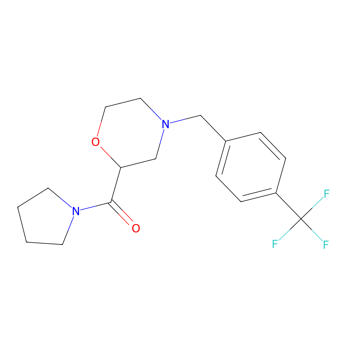 2-(Pyrrolidine-1-carbonyl)-4-{[4-(trifluoromethyl)phenyl]methyl}morpholine molecular structure, CAS 2640978-50-1