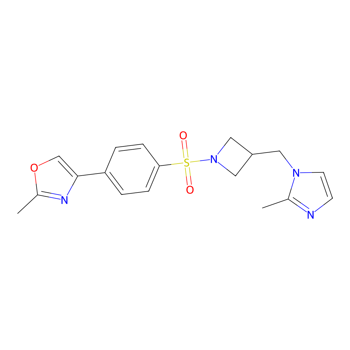 2-methyl-4-[4-({3-[(2-methyl-1H-imidazol-1-yl)methyl]azetidin-1-yl}sulfonyl)phenyl]-1,3-oxazole molecular structure, CAS 2640978-51-2