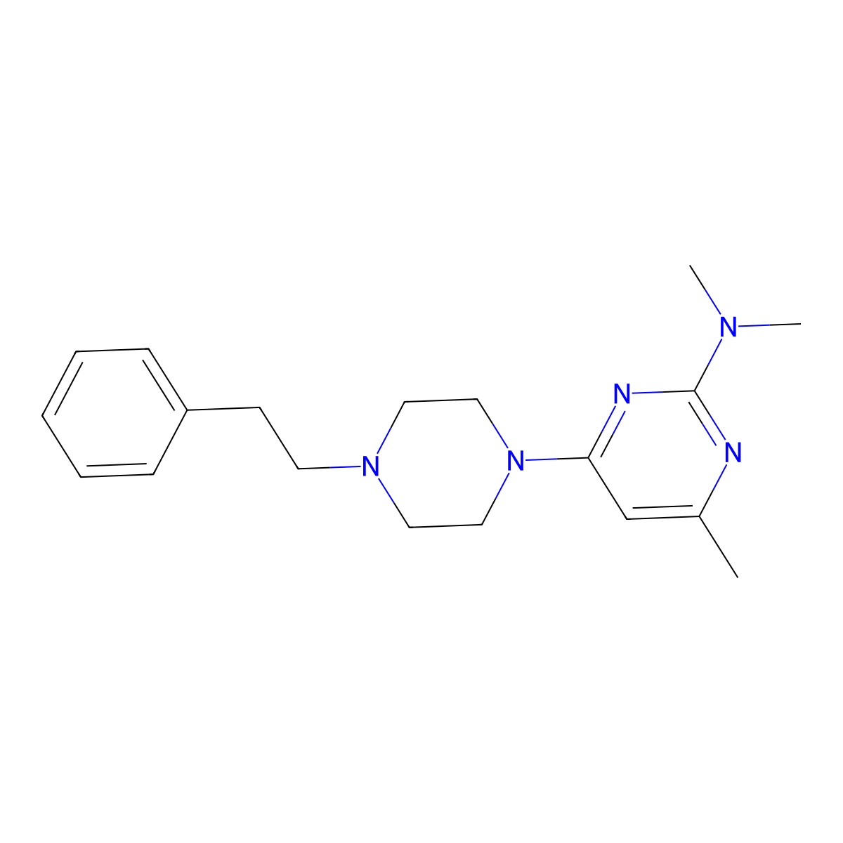 N,N,4-trimethyl-6-[4-(2-phenylethyl)piperazin-1-yl]pyrimidin-2-amine molecular structure, CAS 2640978-54-5