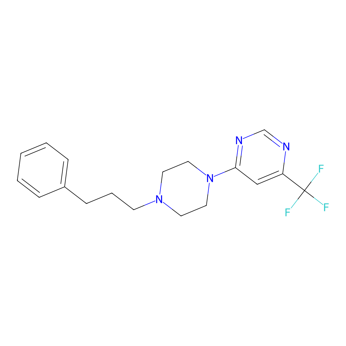 4-[4-(3-Phenylpropyl)piperazin-1-yl]-6-(trifluoromethyl)pyrimidine molecular structure, CAS 2640978-61-4