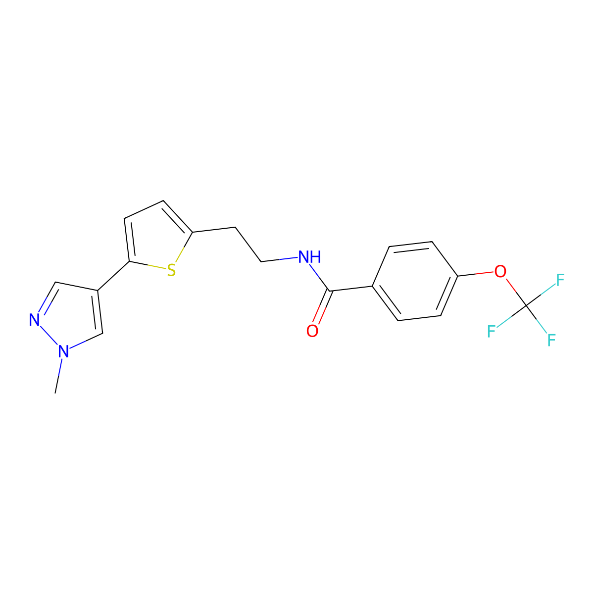 N-{2-[5-(1-methyl-1H-pyrazol-4-yl)thiophen-2-yl]ethyl}-4-(trifluoromethoxy)benzamide molecular structure, CAS 2640978-65-8