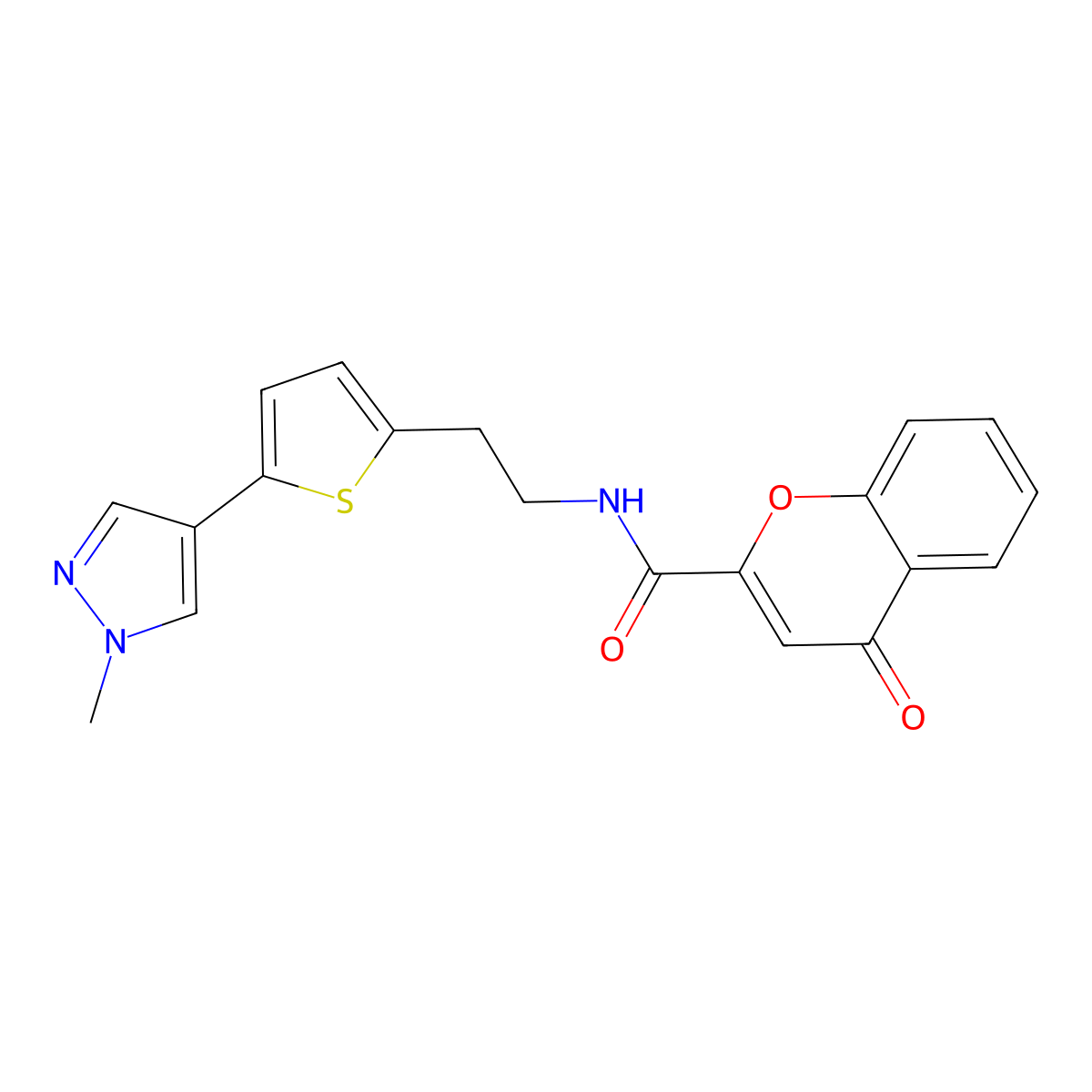 N-{2-[5-(1-methyl-1H-pyrazol-4-yl)thiophen-2-yl]ethyl}-4-oxo-4H-chromene-2-carboxamide molecular structure, CAS 2640978-67-0