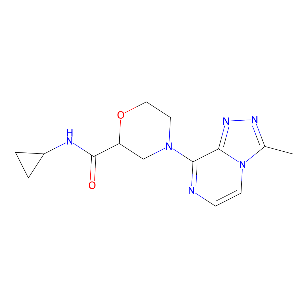 N-cyclopropyl-4-{3-methyl-[1,2,4]triazolo[4,3-a]pyrazin-8-yl}morpholine-2-carboxamide molecular structure, CAS 2640978-68-1