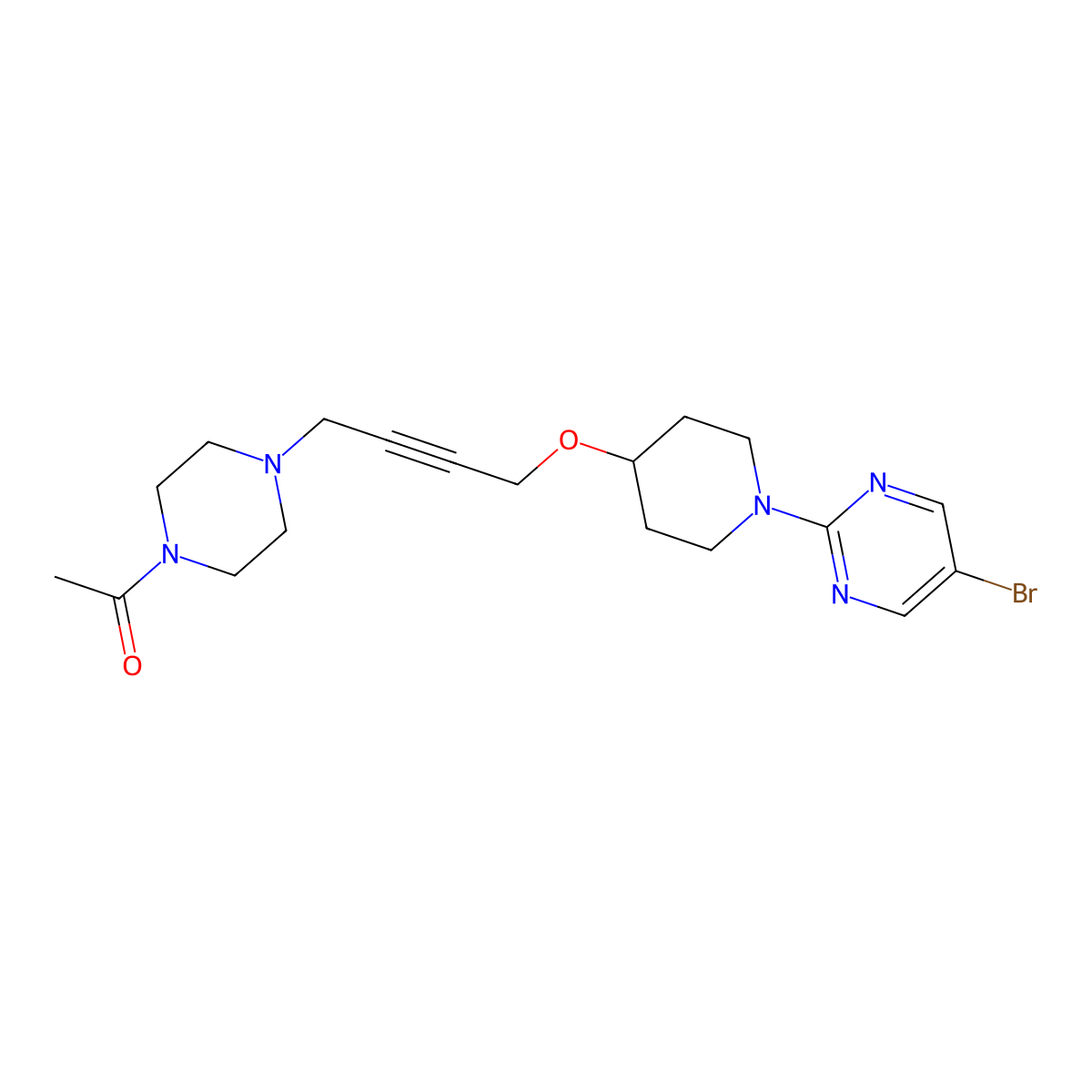 1-[4-(4-{[1-(5-Bromopyrimidin-2-yl)piperidin-4-yl]oxy}but-2-yn-1-yl)piperazin-1-yl]ethan-1-one molecular structure, CAS 2640978-71-6