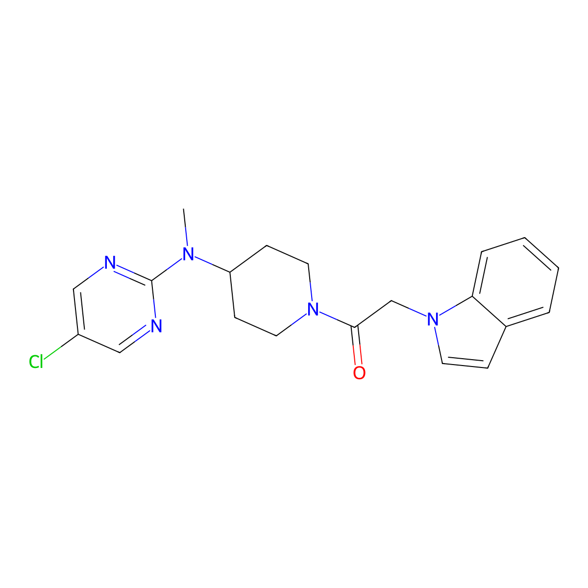 1-{4-[(5-chloropyrimidin-2-yl)(methyl)amino]piperidin-1-yl}-2-(1H-indol-1-yl)ethan-1-one molecular structure, CAS 2640978-75-0