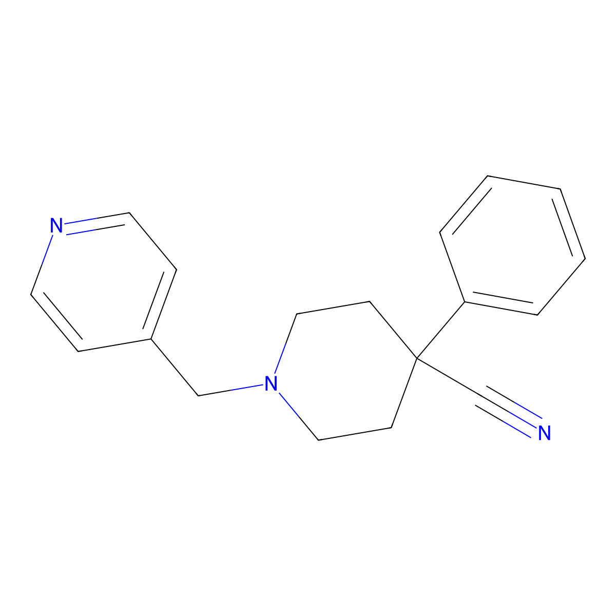 4-Phenyl-1-[(pyridin-4-yl)methyl]piperidine-4-carbonitrile molecular structure, CAS 2640978-91-0