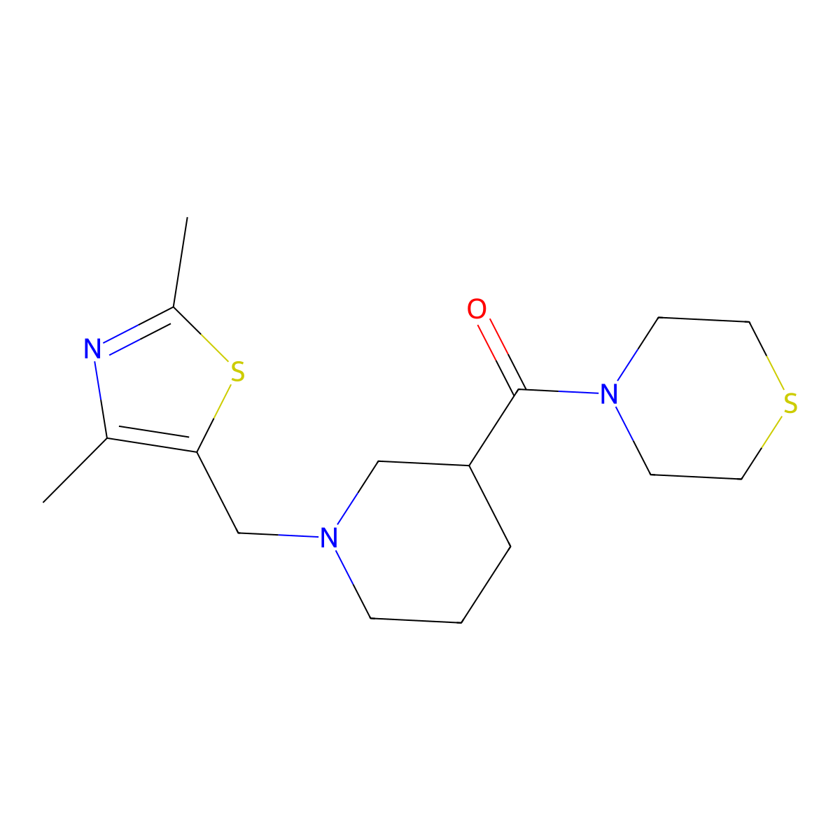 4-{1-[(2,4-Dimethyl-1,3-thiazol-5-yl)methyl]piperidine-3-carbonyl}thiomorpholine molecular structure, CAS 2640978-92-1