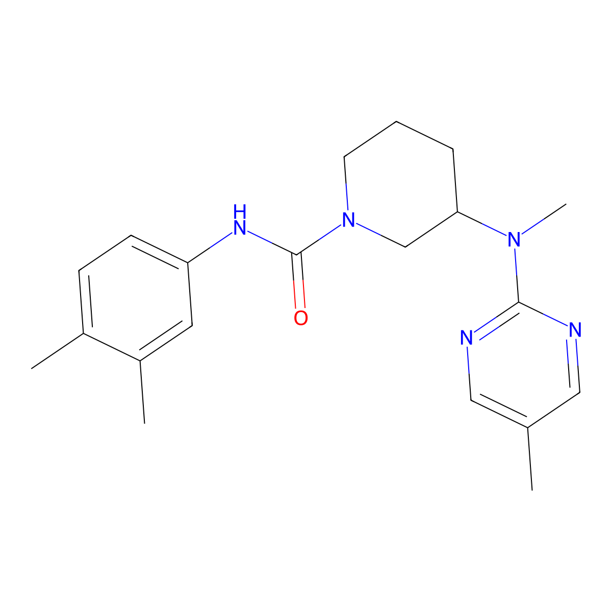 N-(3,4-dimethylphenyl)-3-[methyl(5-methylpyrimidin-2-yl)amino]piperidine-1-carboxamide molecular structure, CAS 2640978-94-3