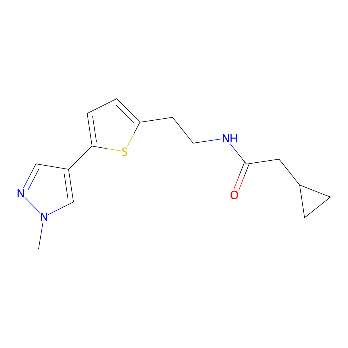 2-cyclopropyl-N-{2-[5-(1-methyl-1H-pyrazol-4-yl)thiophen-2-yl]ethyl}acetamide molecular structure, CAS 2640979-00-4
