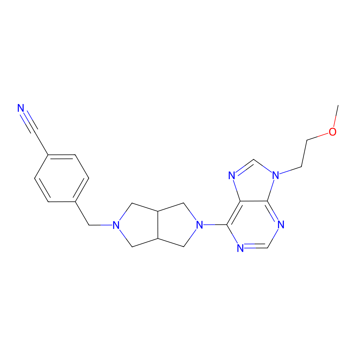 4-({5-[9-(2-methoxyethyl)-9H-purin-6-yl]-octahydropyrrolo[3,4-c]pyrrol-2-yl}methyl)benzonitrile molecular structure, CAS 2640979-02-6